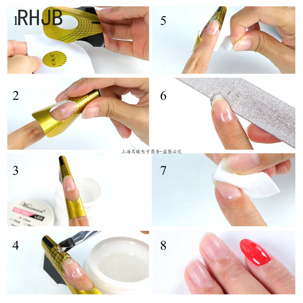 1000 Stück Nagelkunst-Formen-Set, französische Acryl-UV-Gel-Spitzen, Verlängerungsanleitungen, Aufkleber, Nagelgebärmuster für Maniküre – Detail 11