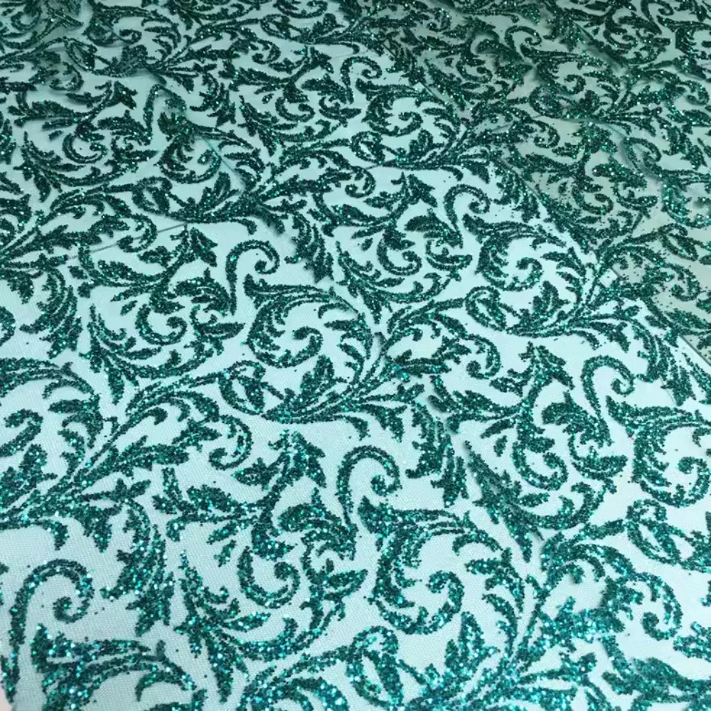 Luxury Sheer Floral Foiling Sequins Fabric Stage Wear Dresses Performance Costumes Hot Stamping Embroidered Lace Trim Material