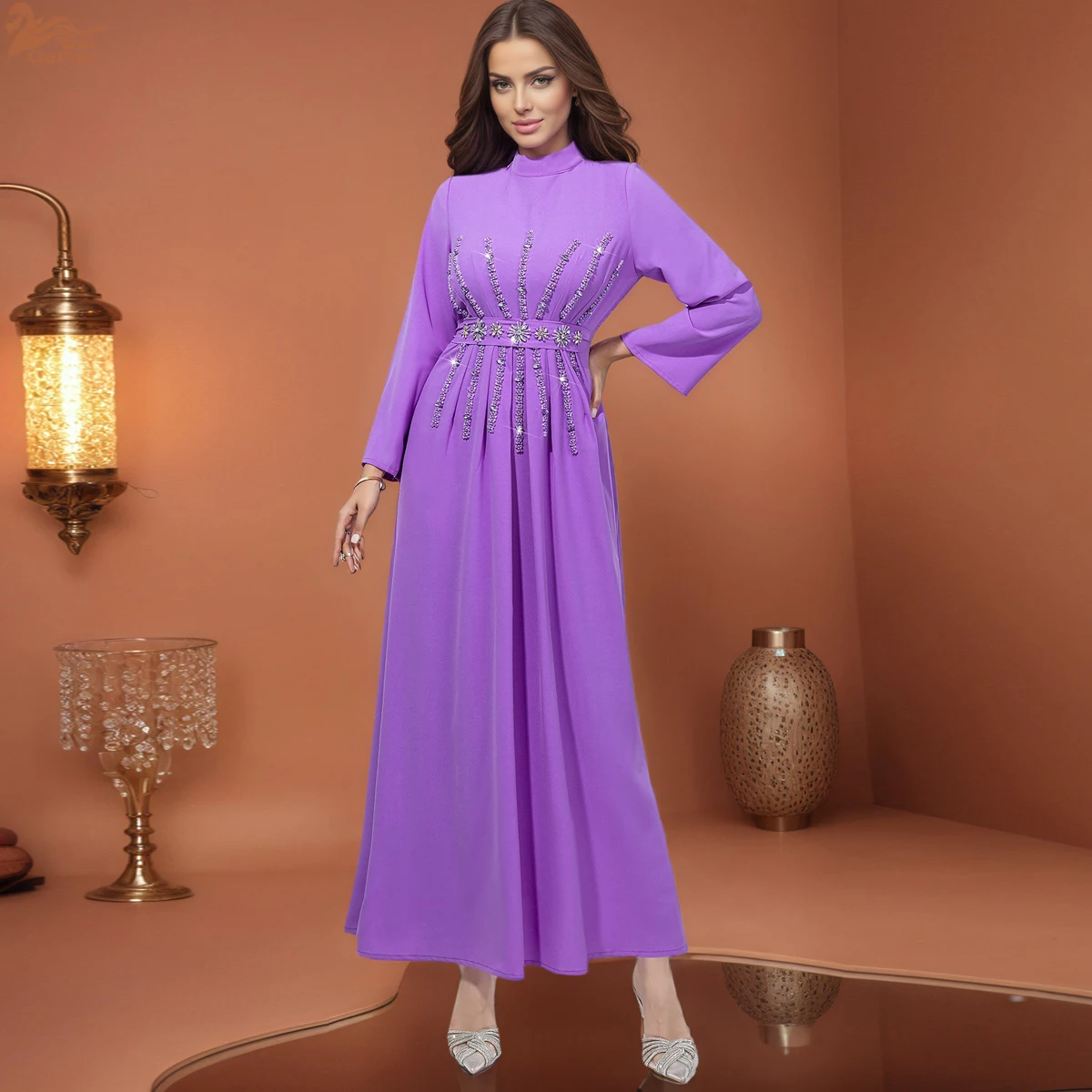 

2026 Рамадан, мусульманское элегантное женское вечернее платье, роскошные женские абаи с поясом со стразами в комплекте, Дубай, марокканский вечерние кафтан