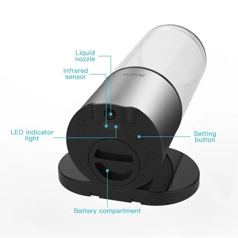 AIKE 전기 욕실 벽걸이 샤워 젤 비누 디펜서, 주방 세제용 자동 센서 디펜서, 블랙, 화이트, 실버