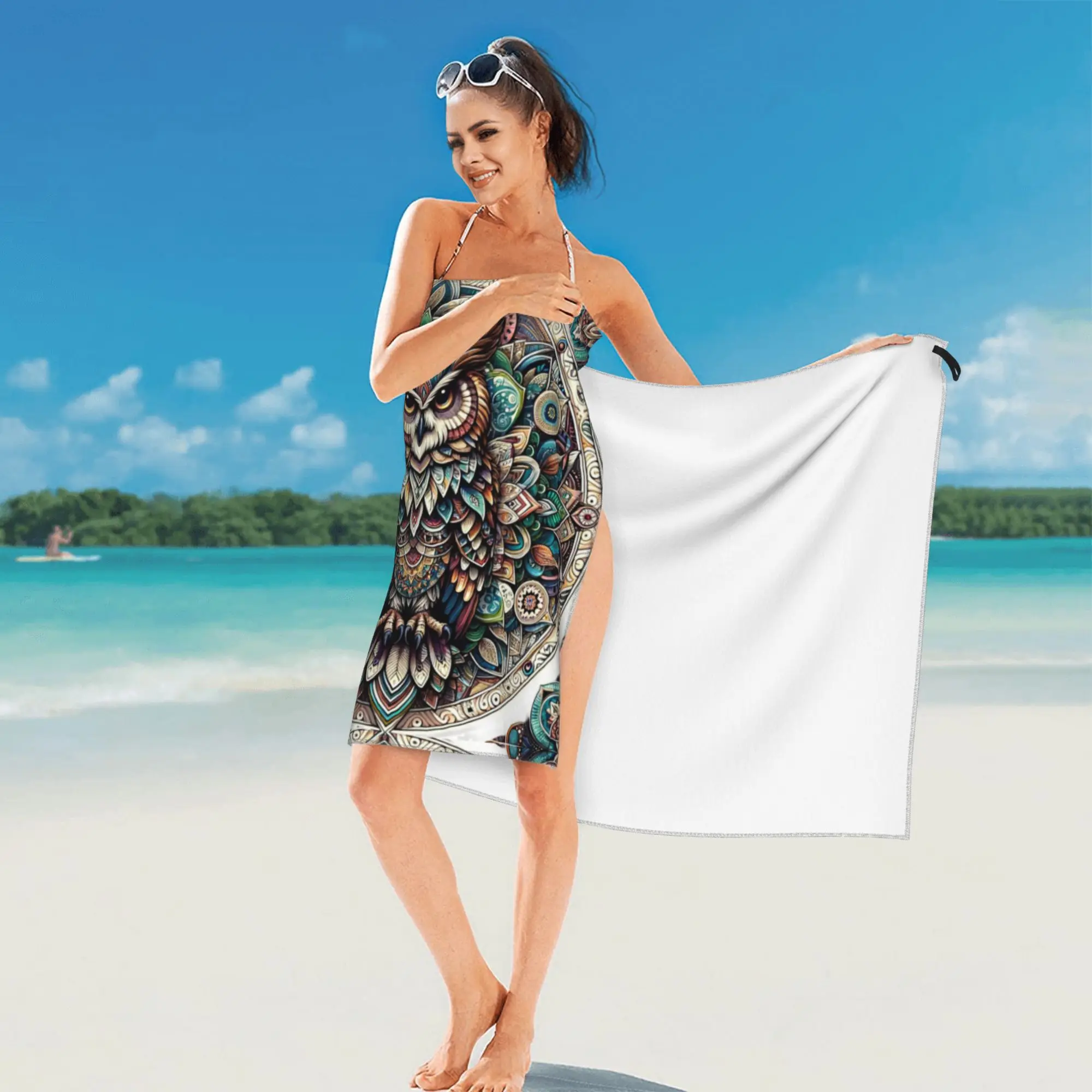 Native Mandala Owl American  Beach Towel Soft Microfiber Quick Dry Absorbent Quick Towels For Mountain Climbing