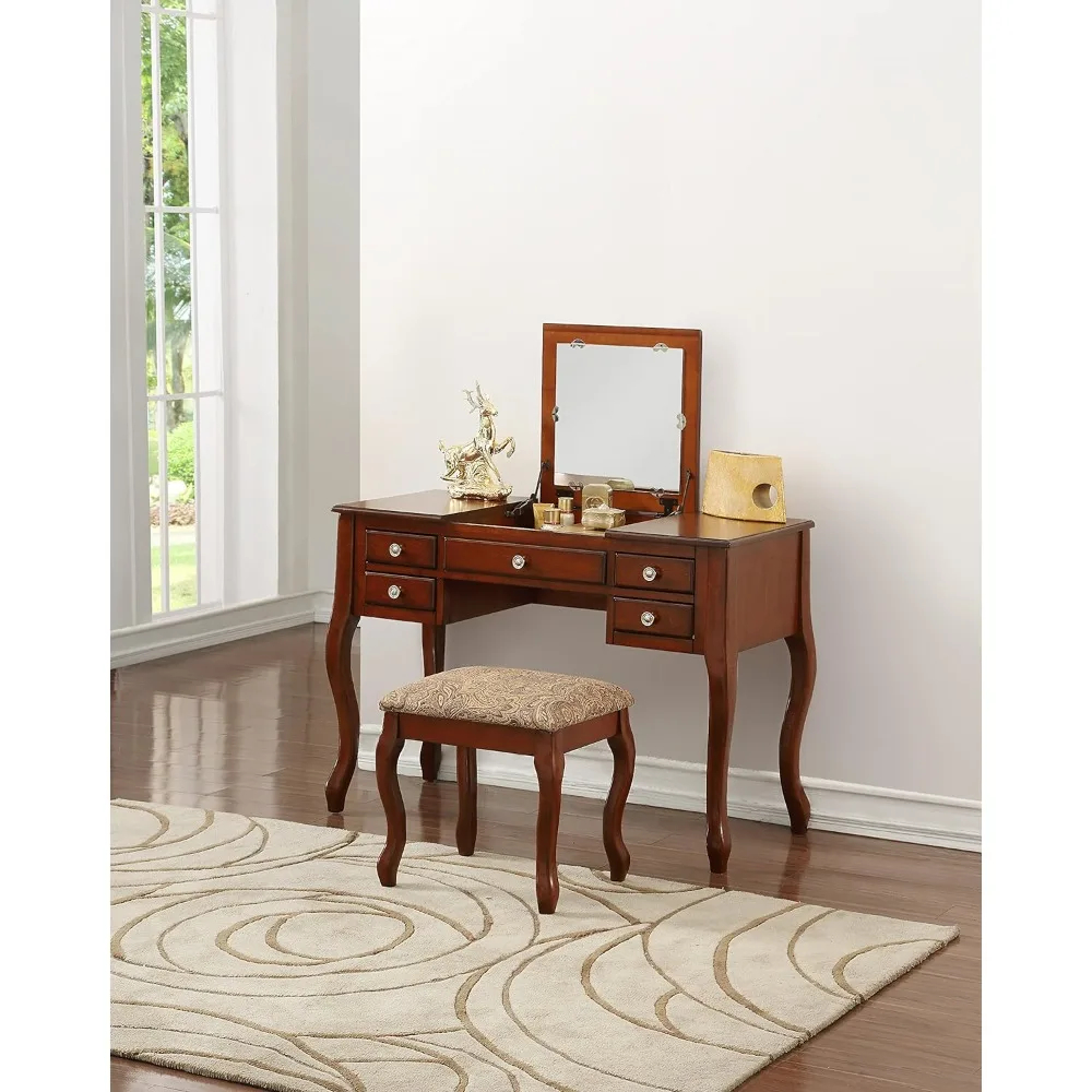 

F4147 Bobkona Cailyn раскладной Зеркальный туалетный набор с табуретом в вишневых комодах для спальни мебель для макияжа туалетный столик Комод