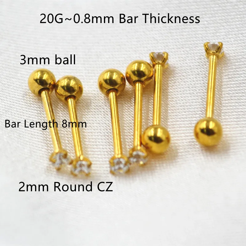 

50pcs Body Jewelry 20Gx8x2mm Earring Stud Cartilage Helix Tragus Ear Piercings Body Jewelry PVD Gold