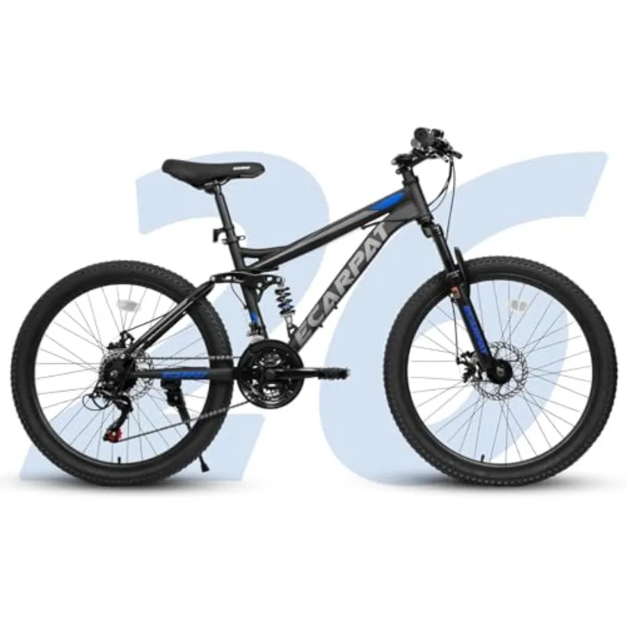 

26 Inch Full Dual Suspension Mountain Bike 21-Speed Disc Brake Carbon Steel Frame Trail Commuter City Bicycle for Men Women Bla