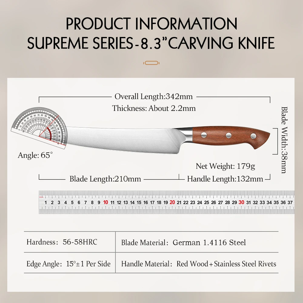 HEZHEN 8.3 Inches Carving Knife 1.4116 steel Red Wood Handle Cook Tools Core Blade Kitchen Knife Accessories Box Packing