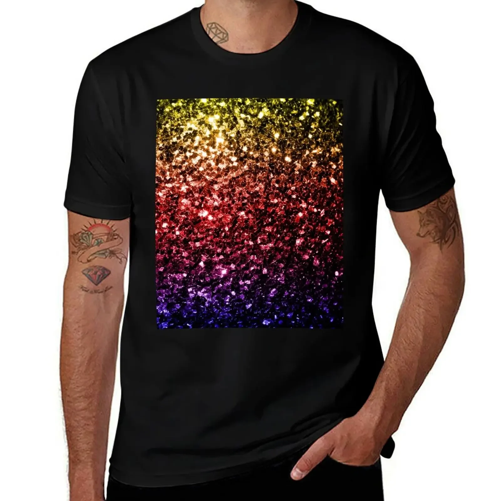 Rainbow yellow red purple colorful faux sparkles (Photo of Glitter - Not Reflective) T-Shirt rapper graphic tees Men's t-shirt