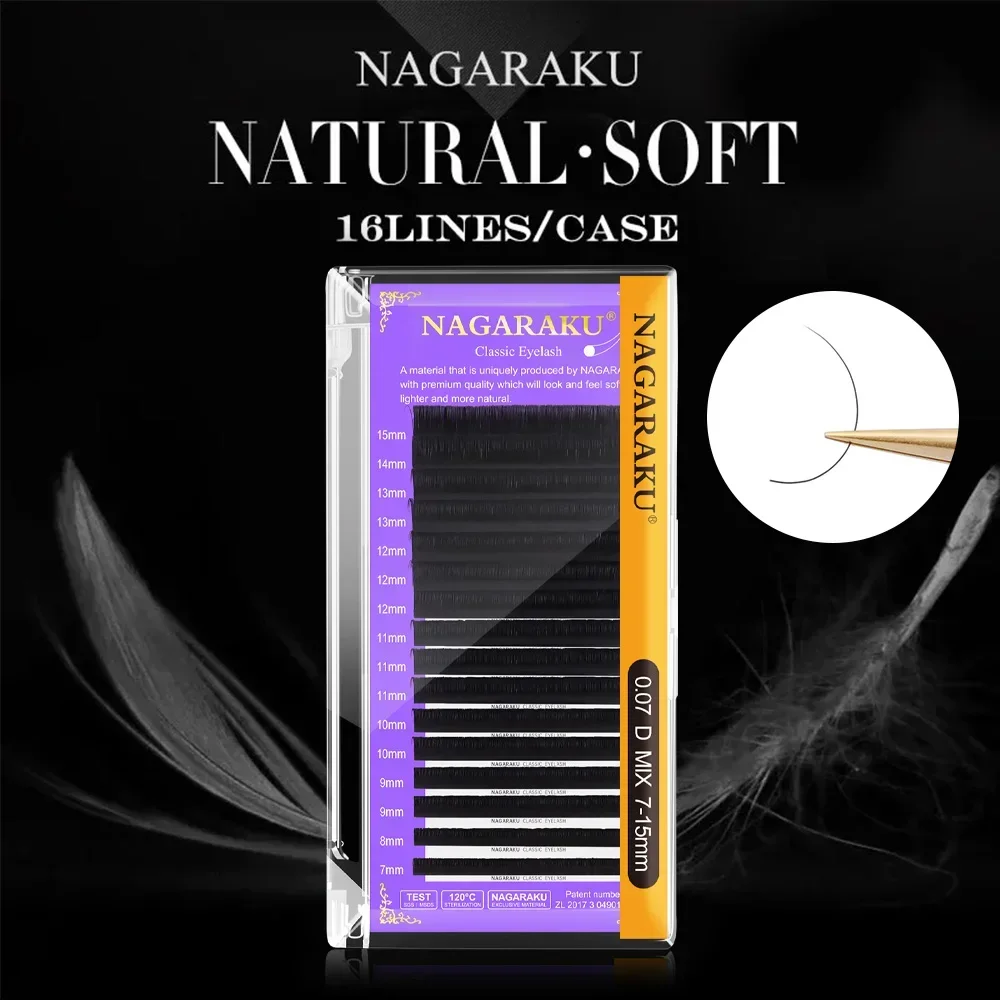 NAGARAKU 16Rows Classic Individual Eyelash Extension Lashes Matte Black Professional Soft Natural