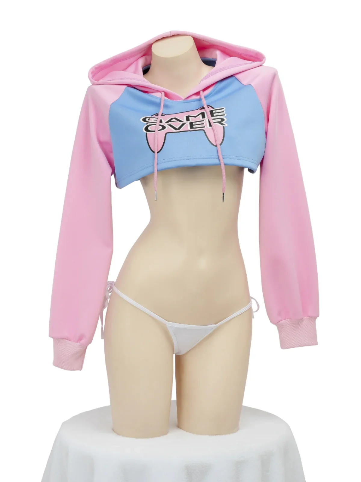 

Anime Game Over Print Mini Hooded Top Sexy Girl Cosplay Costume Women Underwear Cute Hoodie Pajamas Outfits