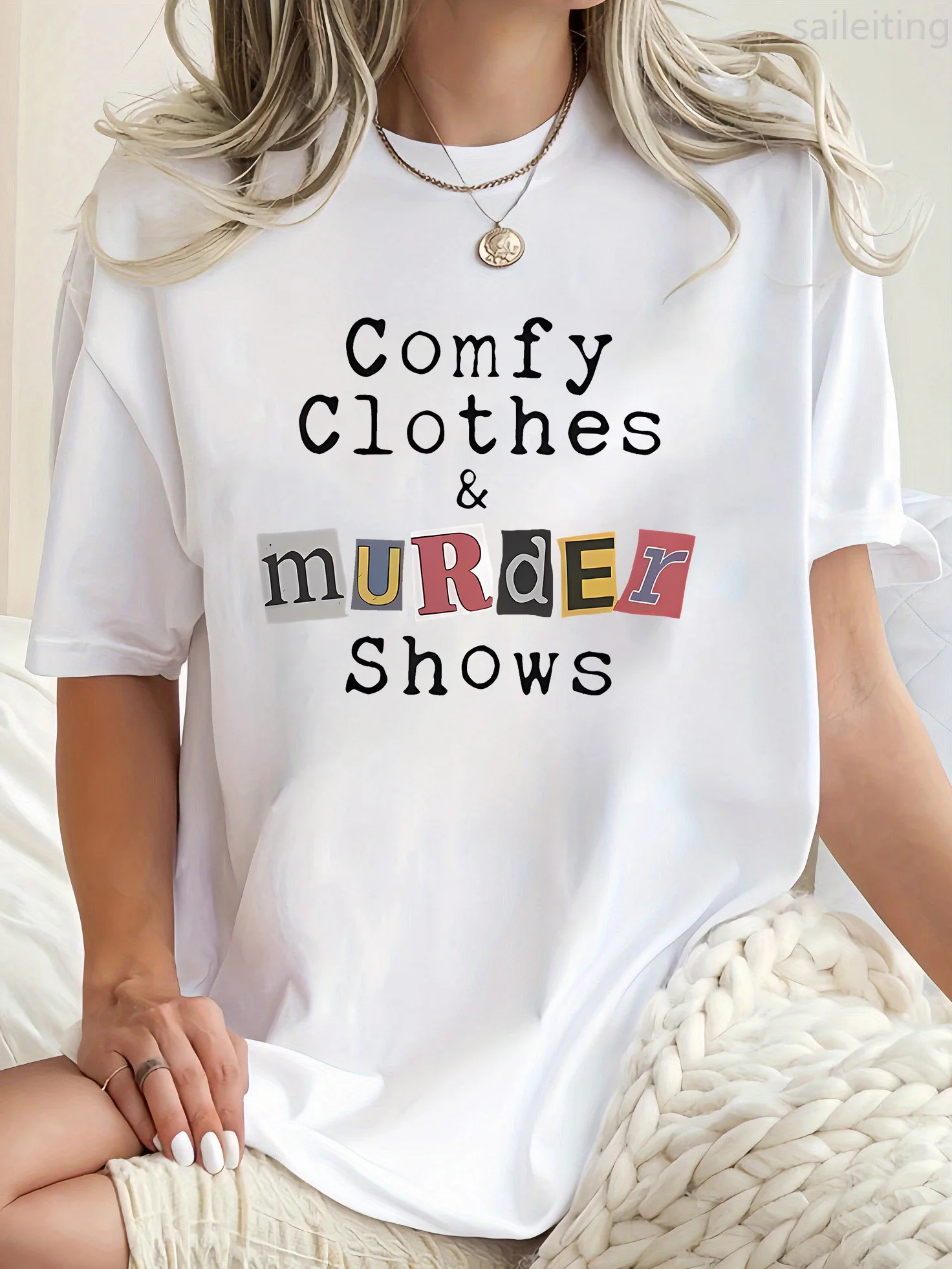 Damen-T-Shirt mit Rundhalsausschnitt und kurzen Ärmeln „Bequeme Kleidung und Mordenshows“, T-Shirt mit Buchstabendruck, Damen-Harajuku-Ärmel, lässig