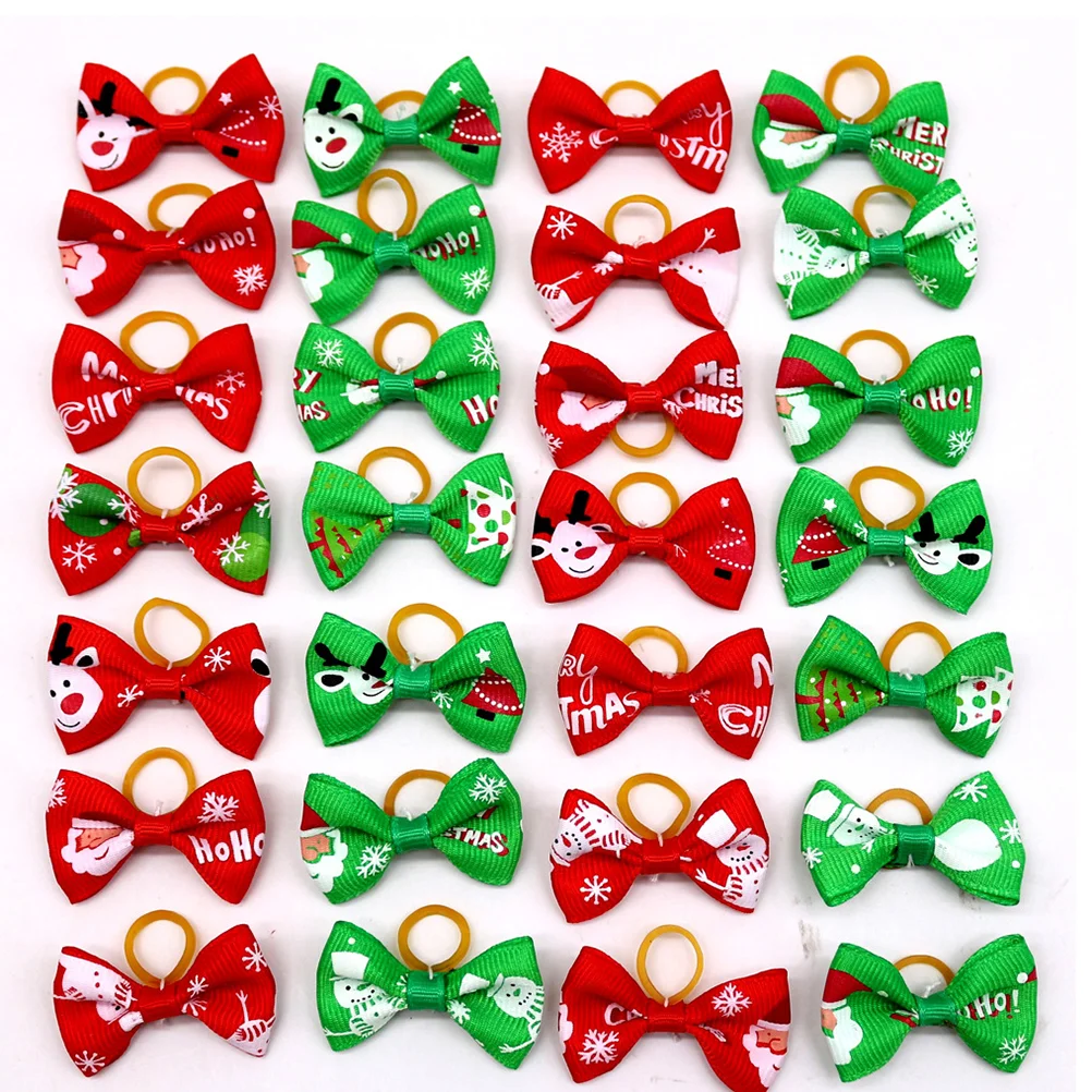 40 Stück Haustier-Haarband mit Schleife, bezauberndes Haarband, Weihnachts-Haargummi, Haar-Accessoire für Katzen und Hunde (gemischter Stil)
