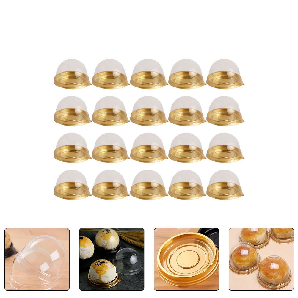 

100 Pcs Moon Cake Box Golden Bottom Transparent Lid High Quality Plastic Dessert Container Bakery Home Use Packing Trays