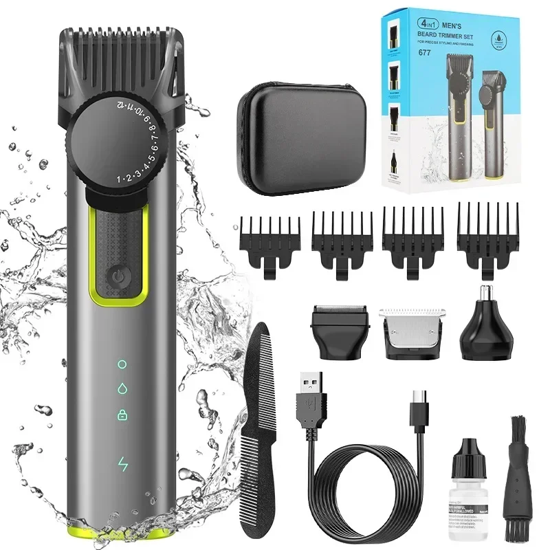 New 4 IN 1 Hair Cutting Kits Professional Electric Trimmers Shaver Storage Package USB IPX5 Waterproof Body Grooming Clippers