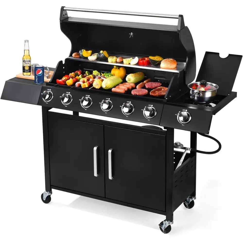 

6-Burner w/Side Burner Gas Grill with 403 SQ.IN. Outdoor Grill with 60,000 ,Propane Grills with Top Cover Lid,Grills Outdoor Coo