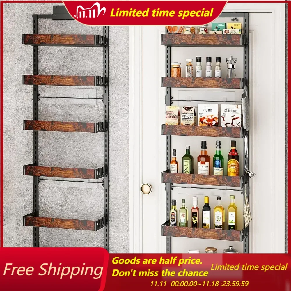 

Over the Door Pantry Organizer, 6-Tier Adjustable Wooden Basket Kitchen Pantry Door Organization and Storage