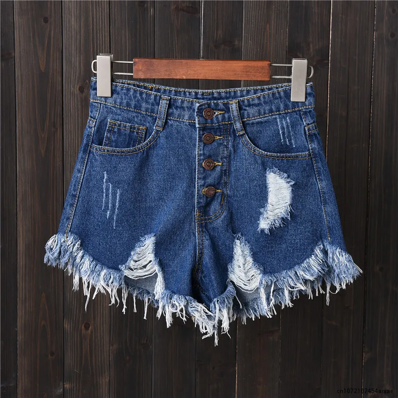 Vintage zerrissene Loch Fransen 5 Farben Denim Shorts Frauen lässig koreanische Jeans Shorts Sommer Mädchen heiße Shorts