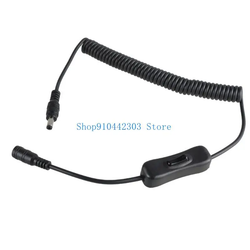 652F Spring Coiled Power Cord Wire 5.5x2.1mm Extension Cable Line with Switching Control Button for LED Lights Fan and