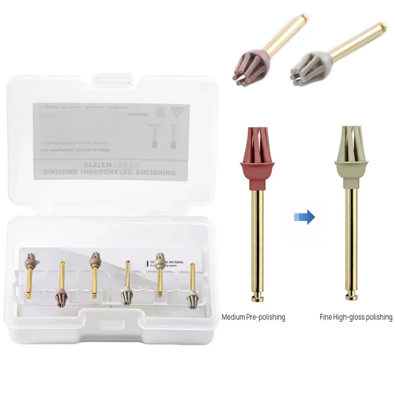 

6Pcs/Box Dental Rubber Polisher 2-Step Diamond Impregnated Polishers Occlusion Composite Resin Spiral Flex Wheel Brush P2 1.0