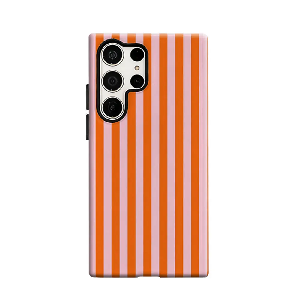 CaseLumi Phone Case For Samsung Galaxy S25 S24 S23 Ultra Plus HD Hard Bold Orange & Pink Stripes Double Layer Cover Film Shell
