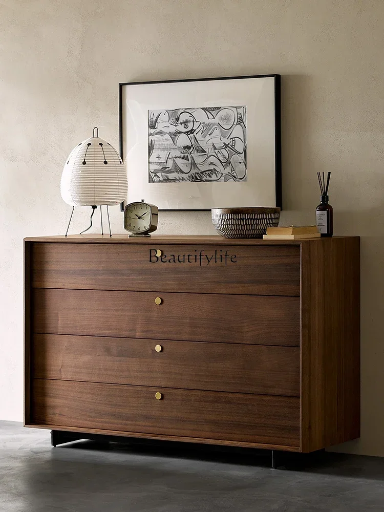 Black walnut solid wood four-bucket cabinet wabi-sabi bedroom storage cabinet