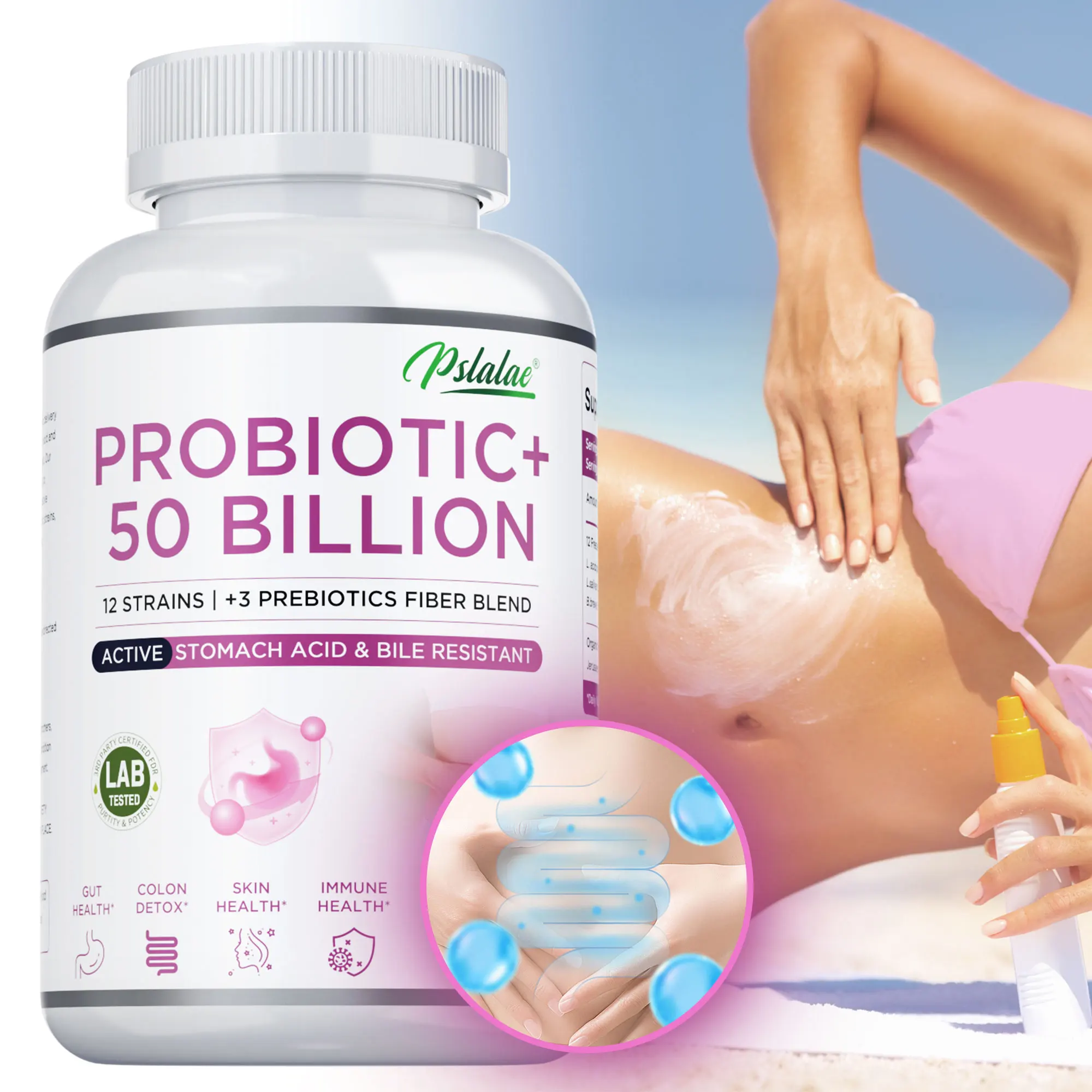 

Probiotics 50 Billion - Reduces Bloating & Constipation, Supports Gut and Digestion Health, Immunity - 12 Strains + 3 Prebiotics