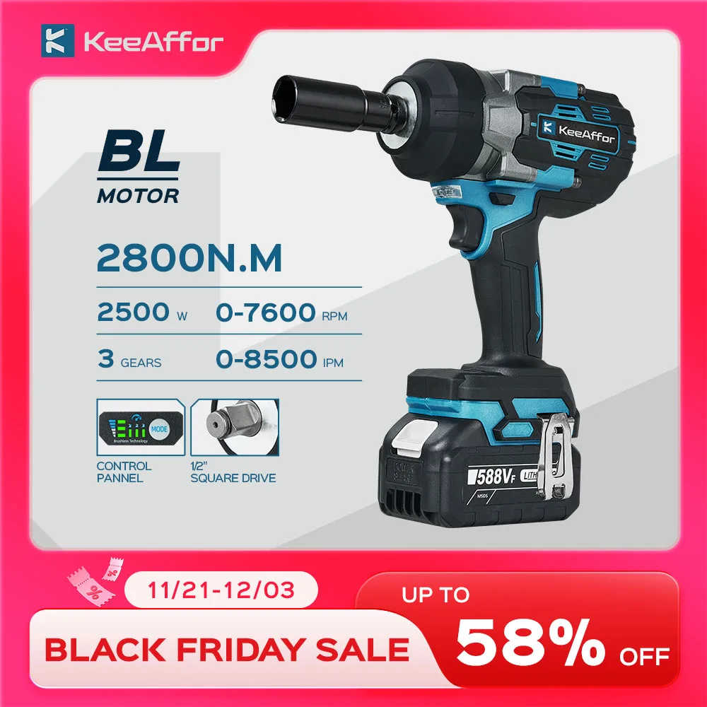 KEEAFFOR 2500W 2800N.M Brushless Electric Impact Wrench 3Gear 1/2 Inch Cordless Tool Electric Screwdriver For Makita 18V Battery