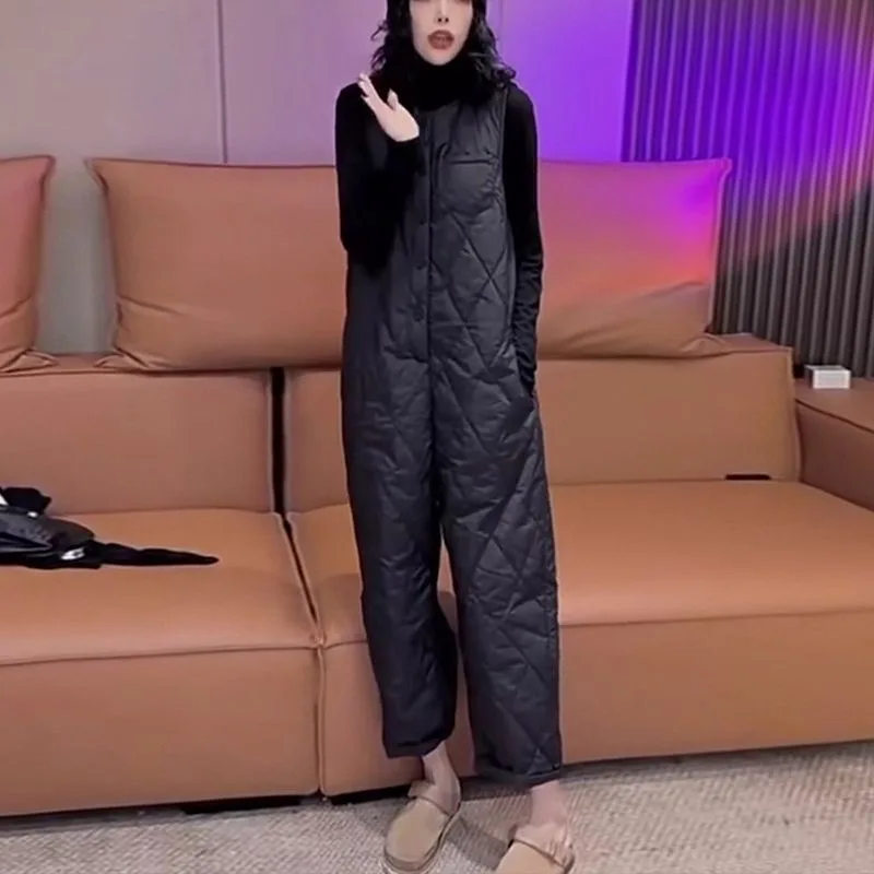 Autumn Winter Cotton Jumpsuits Women 2025  New Fashion Loose Casual Overalls Pants Long Sleeve Two-Piece Suit Female
