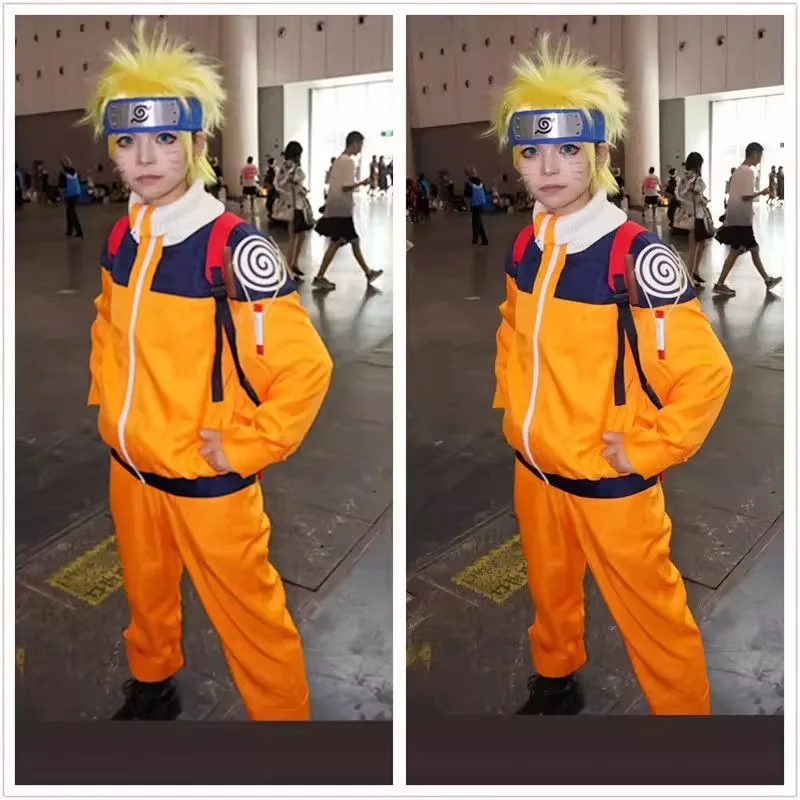أزياء اوزوماكي التأثيرية ملابس برتقالية مع عصابة رأس وحقيبة كوناي ملابس ما قبل شيبودن جينين نينجا شعر مستعار أشقر للجنسين قاعة الكبار