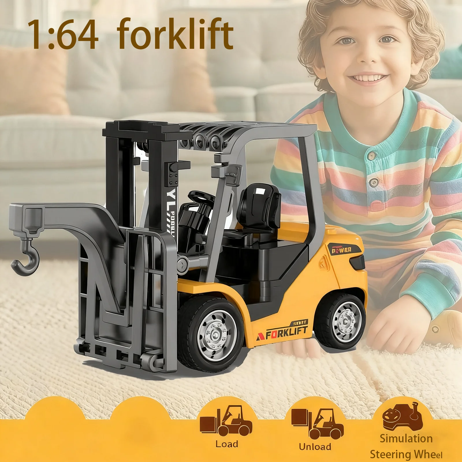 1/64 RC Forklift Truck Toy Alloy Remote Control Construction Vehicle Crane Lifter with Pallet Hook Engineering Car for Boys
