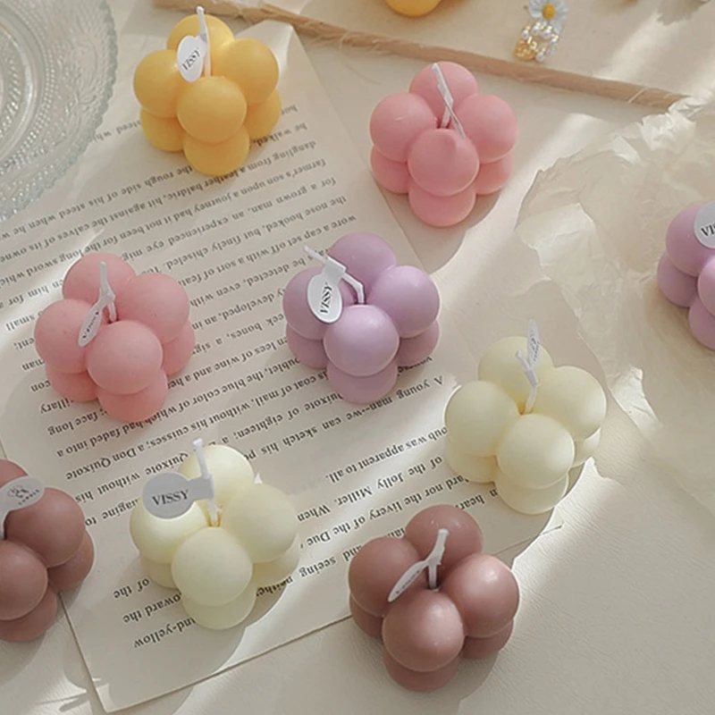 Small Scented Candle Mini Cube Bubble Shaped Wax Candles Aromatherapy for Home Bedroom Wedding Festival Party Decoration Aesthet