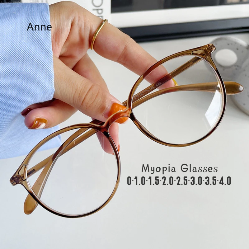 Women's Round Clear Lens Myopia Glasses Transparent Near Sight Frame Eyeglasses Eyewear Unisex Anti-blue Ray Diopter Myopia