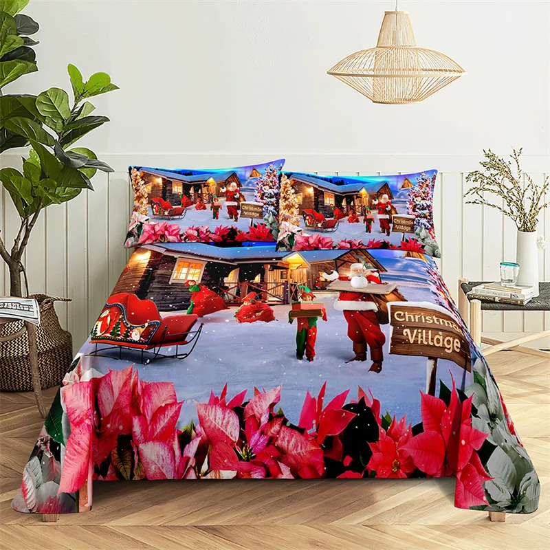 

Santa Claus Queen Sheet Set Christmas Gifts Bedding Set Bed Sheets and Pillowcases Kid's Bedding Flat Sheet Bed Sheet Set