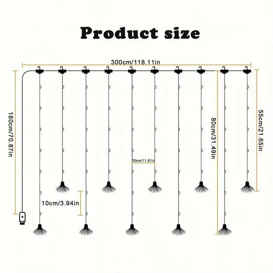 3M Mini fuochi d'artificio tenda stringa luce 150 LED Starburst finestra tenda luce fata USB alimentato per la decorazione dello sfondo della festa nuziale