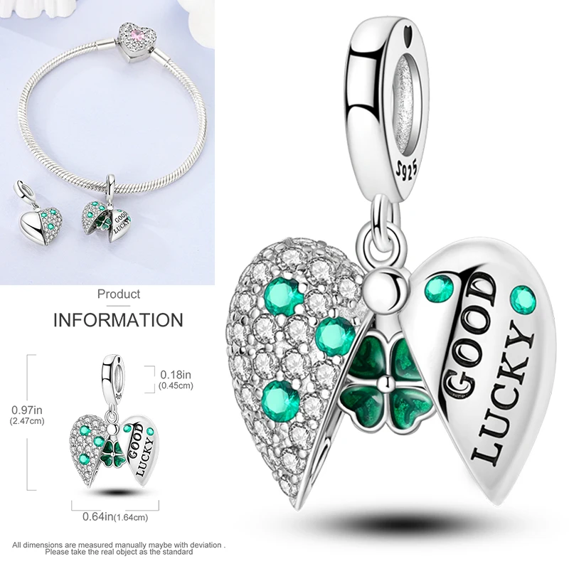 جديد 925 فضة الصبار أربع أوراق البرسيم سحر الربيع الأخضر سلسلة قلادة بها خرزات لسوار الخرز الأصلي DIY مجوهرات #6