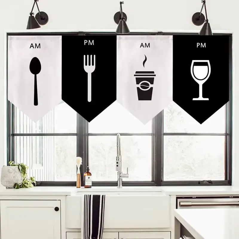 VIKAMA Vintage Coffee Shop Triangular Partition Curtain Café Bunting Banner Kitchen Counter Room Divider Cafe Decor