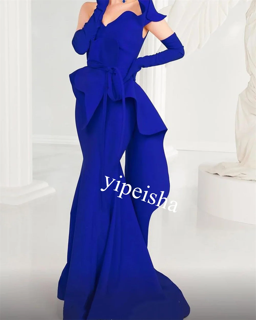  Evening Jersey Ruffle Celebrity Sheath One-shoulder Bespoke Occasion Gown Long Dresses Saudi Arabia  