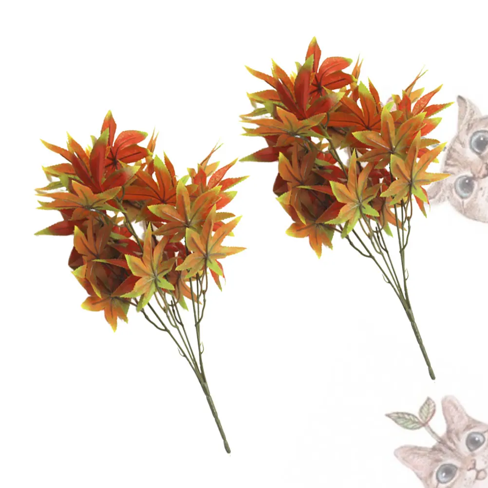 

2 Pcs Simulated Maple Plant Lifelike Decoration Leaves Branch Garland Artificial Plants Realistic Home Indoor