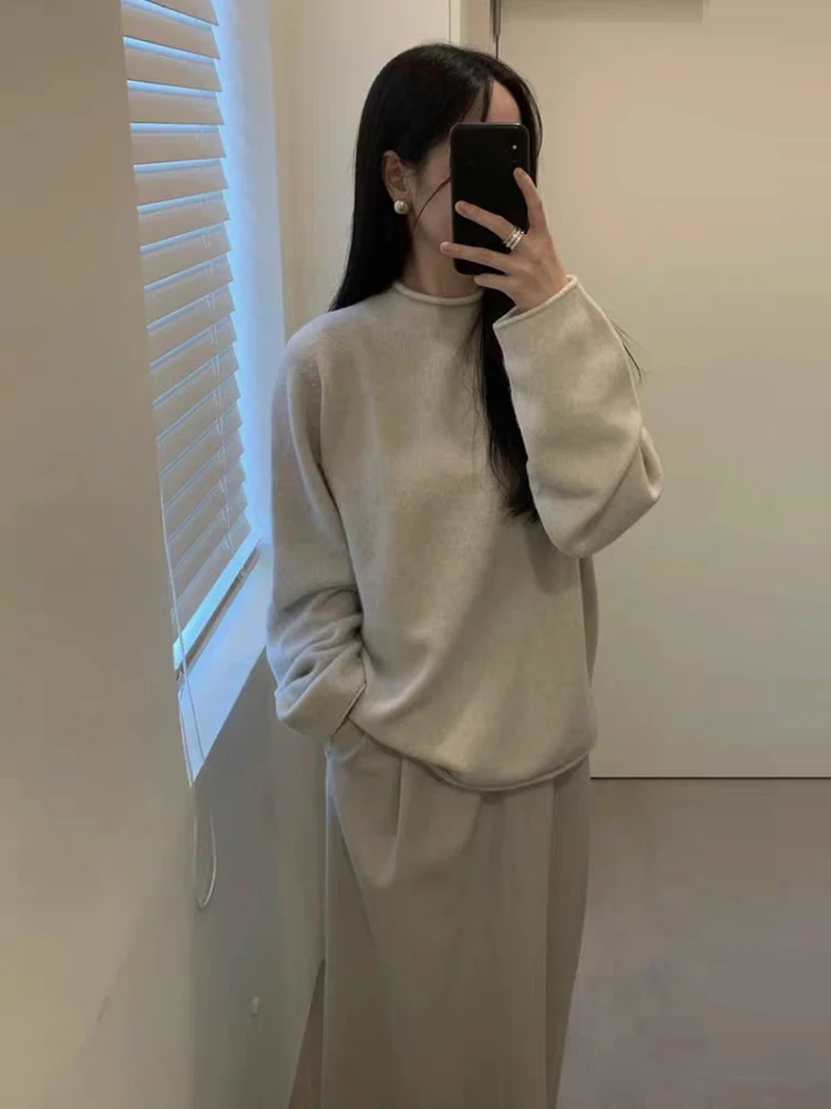 

Moia Women's round Ne Cuffed Wool Sweater Autumn Winter New Sle Korean Lazy Soft Loose Versatile Knitted irt Commute Wind