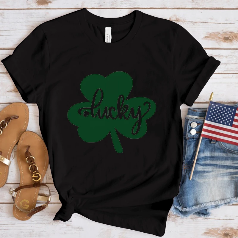 Hot St. Patrick'S Day Clover Lucky Print T-Shirt Loose Short Sleeve Harajuku Casual Tops Women Men T-Shirt