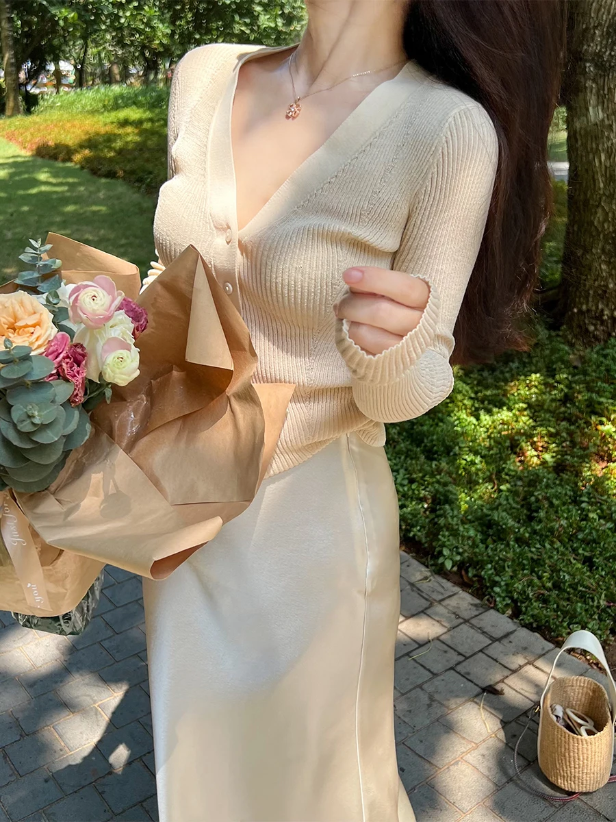 

Летний вязаный кардиган Ultrine из хлопка и шелка с V-образным вырезом, длинными рукавами, в полоску, для кондиционированных помещений, женский, премиум-класса, модный топ