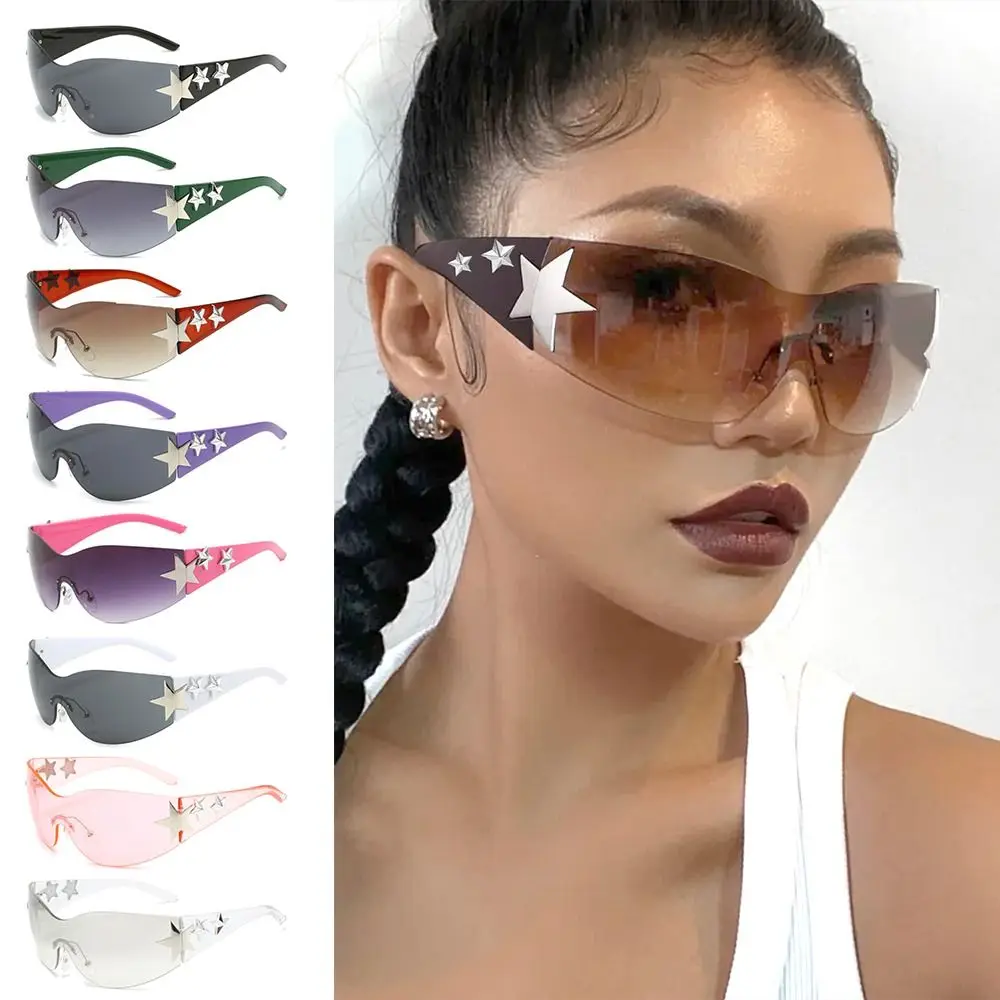 Trendy Rimless Y2K Sunglasses Aesthetic UV400 Protection Shades Futuristic Star Wrap Around Sun Glasses for Women