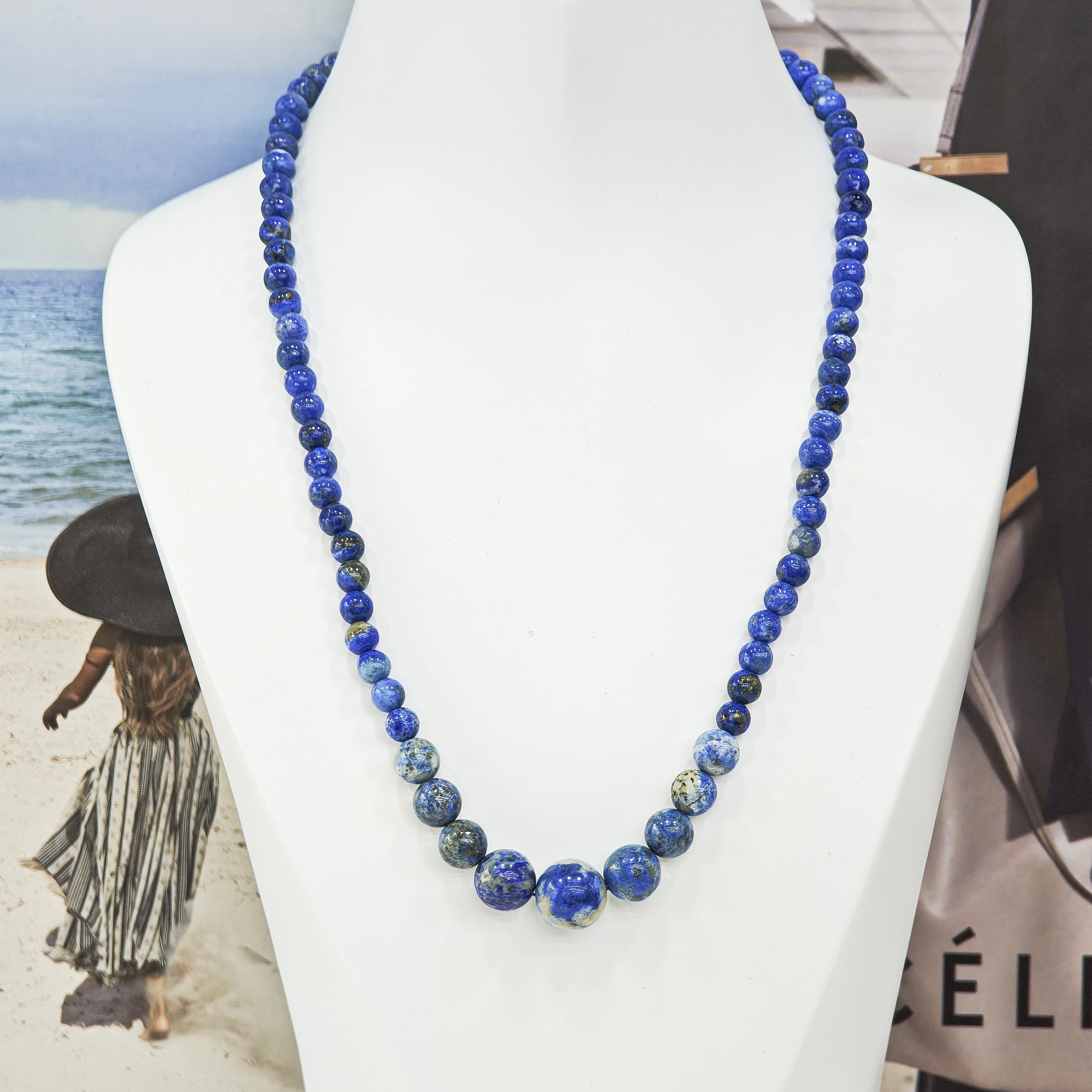 Lecter Store Unique handmade blue natural stone necklace bracelet pendant, round women's jewelry gift set accessories