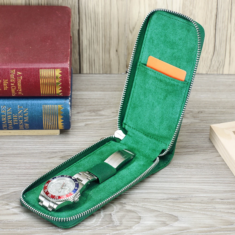CONTACTS FAMILY Echtleder-Uhrenaufbewahrungstasche mit Einzelfach, Reißverschluss, tragbare Uhren-Schutztasche für Luxusuhren