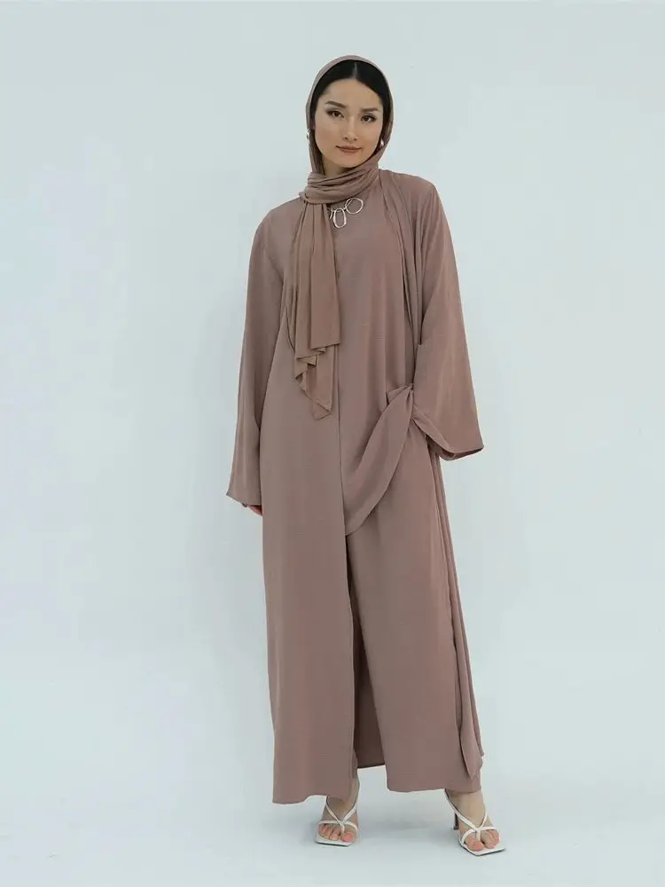 Eid Dubai Plain 3 Piece Abaya Set Tops Pants Modest Muslim Sets Abayas For Women Robe Caftan Marocain Femme Musulmane Kaftan