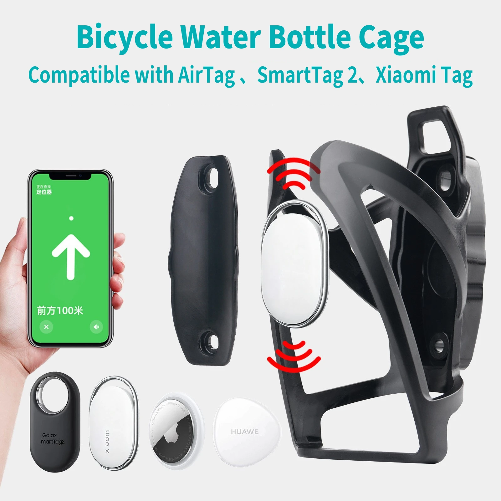 GPS Tracker Case Hidden on Bike Anti-Theft Bicycle Water Bottle Cage for AirTag SmartTag 2 Xiaomi Tag Water Bottle Holder