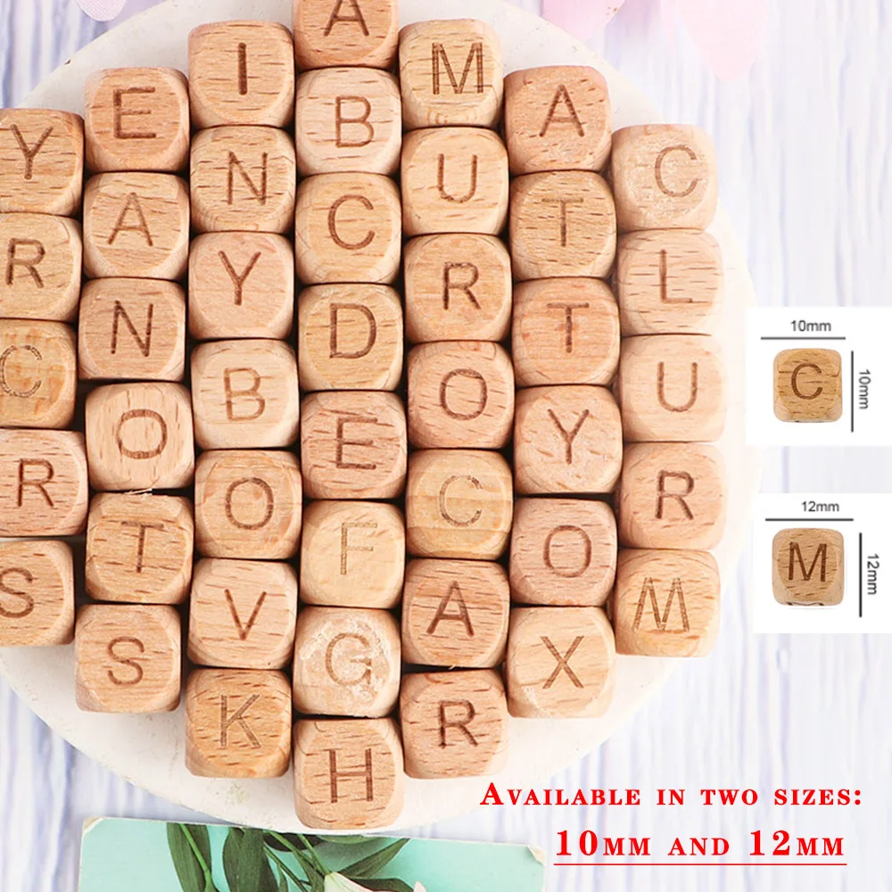 52pcs/Lot 12/10mm Beech Wood English Letter Beads For Making Jewelry DIY Bracelet Necklace Earring Keychain Handmade Accessories