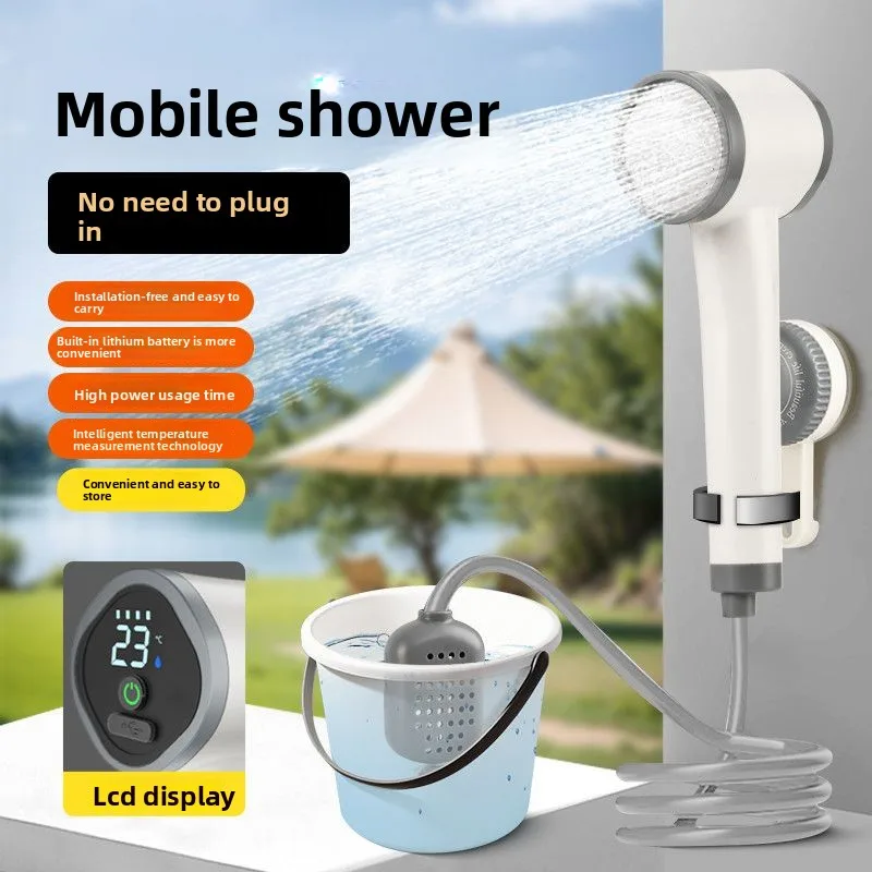 Outdoor simple portable bath mobile pump free plug-in electric shower self-priming pump nozzle
