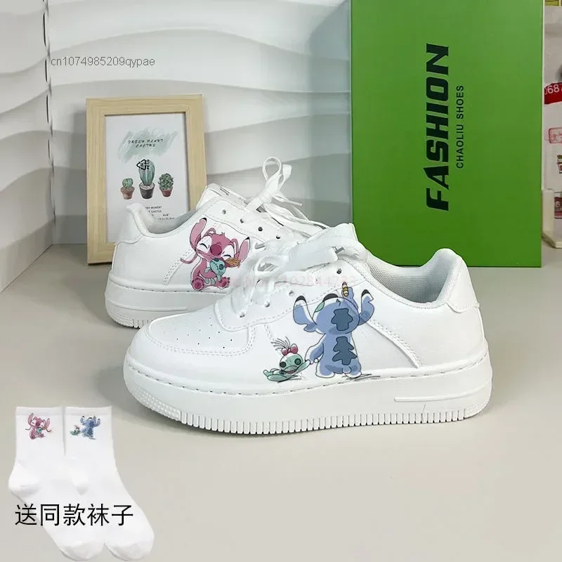 New Disney Stitch Angel Cartoon Sneaker Women Summer Breathable Versatile Couples Board Shoes Y2k Cute Students Leisure Shoes