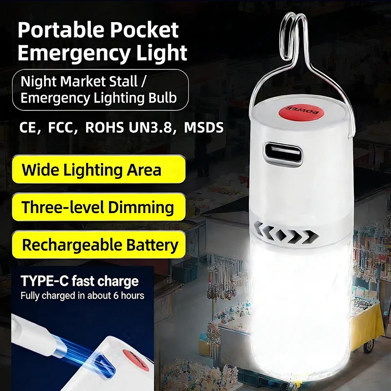 LED Camping Tent Lantern Portable Outdoor Waterproof Emergency Light Bulb with Clip Hook Super Bright for Hiking Power Failure