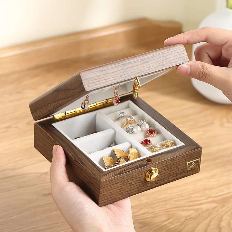 Casegrace Mini Magnetic Wooden Small Jewelry Box Storage Organizer Travel Wood Velvet Necklace Earring Ring Jewellery Case