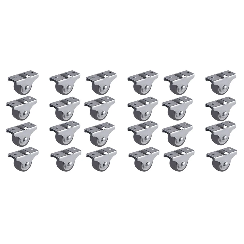 24PCS TPE Caster Wheels Duty Fixed Casters With Rigid Non-Swivel Base Ball Bearing Trolley Wheels Top Plate 1 Inch